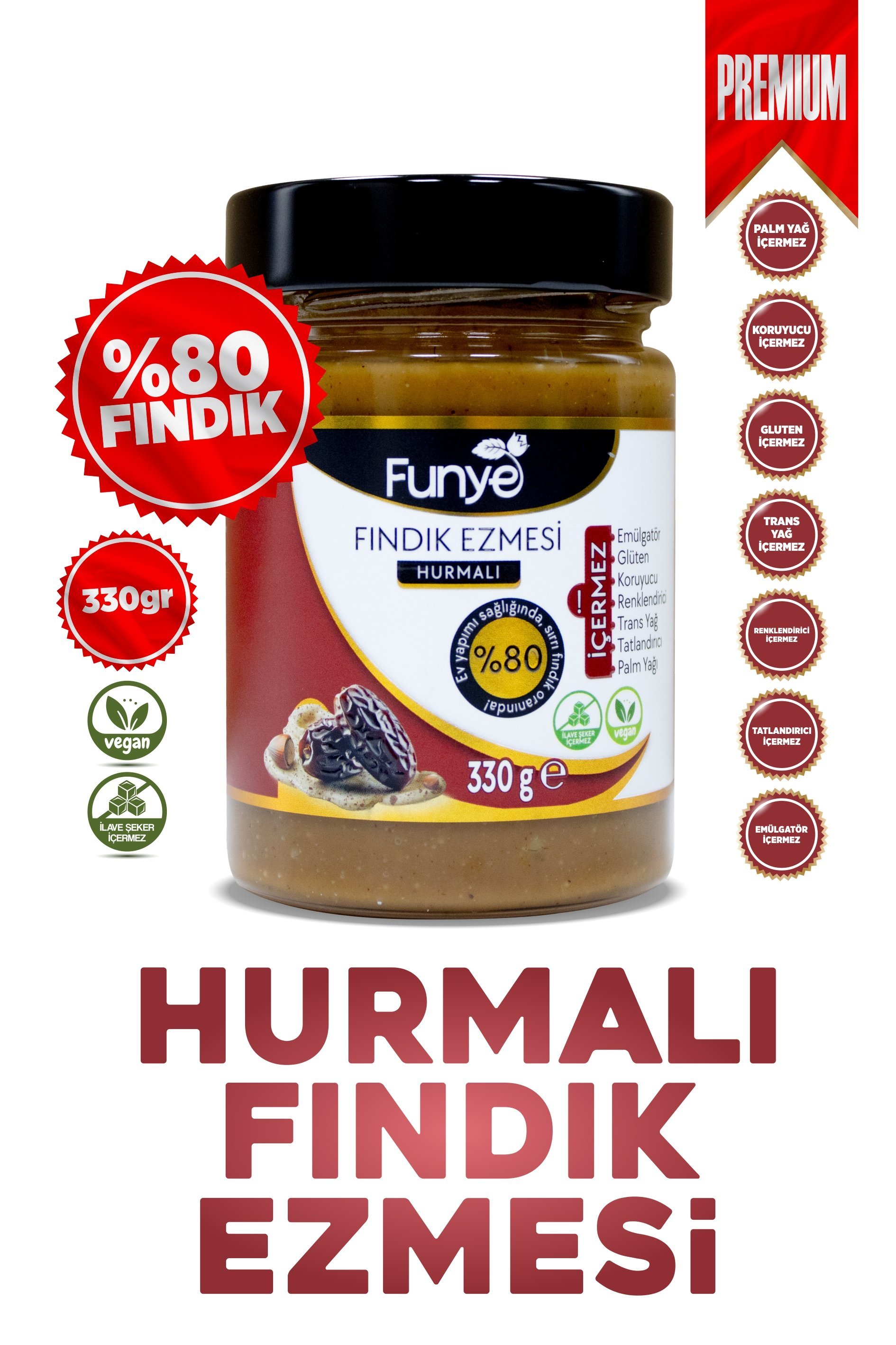 Şeker İlavesiz Hurmalı Doğal Fındık Ezmesi - (330 gr)