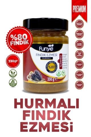 Şeker İlavesiz Hurmalı Doğal Fındık Ezmesi - (330 gr)