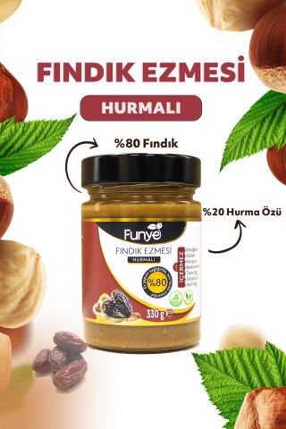 Şeker İlavesiz Hurmalı Doğal Fındık Ezmesi - (330 gr)